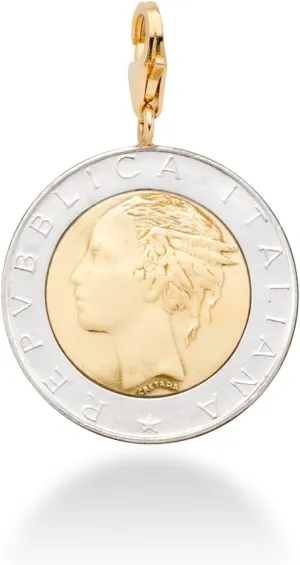 Miabella 18K Gold over Sterling Silver Genuine Italian 500-Lira Coin Medallion Charm Pendant for Bracelet -Necklace Women Men 925 Made in Italy