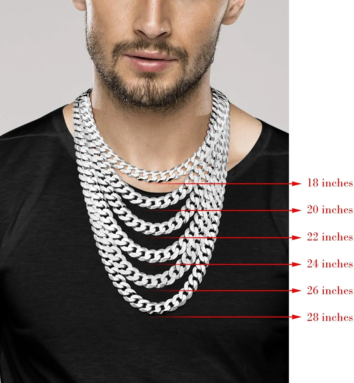 Miabella Italian Solid 925 Sterling Silver 12mm (1/2 Inch) Diamond-Cut Cuban Link Curb Chain Necklace For Men Made in Italy