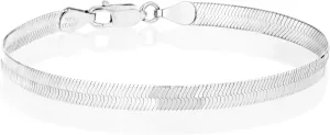 Miabella Italian Solid 925 Sterling Silver, 18Kt Gold Plated 4.5mm Flexible Flat Herringbone Link Chain Bracelet for Women Men, Made in Italy
