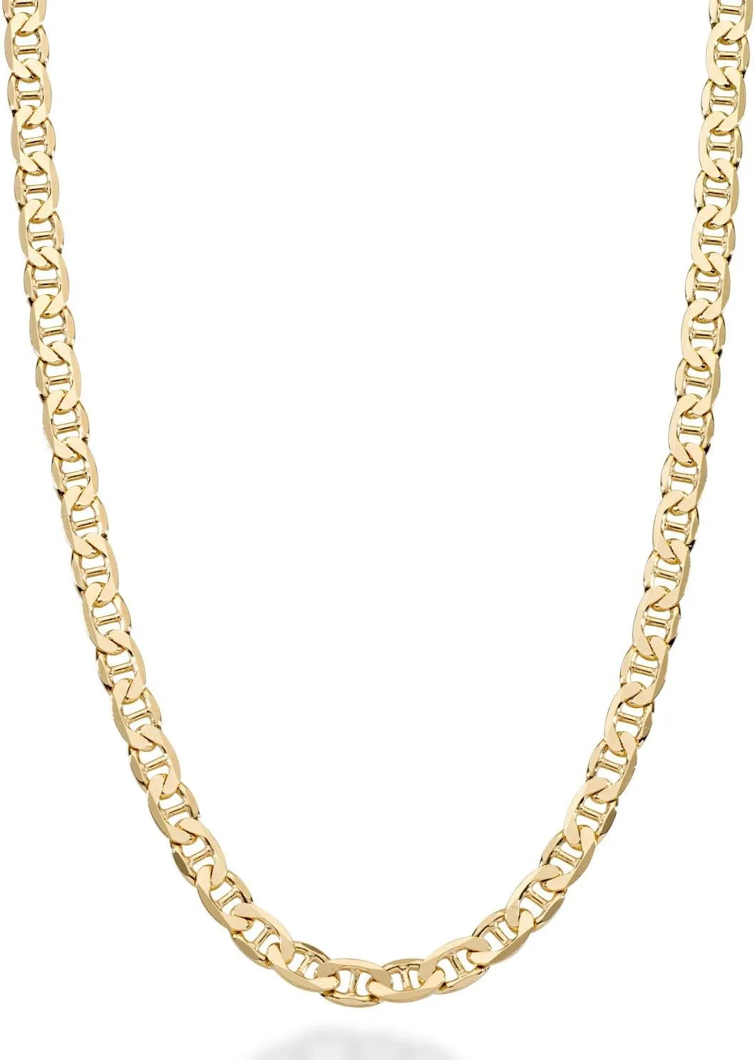 Miabella Solid 18K Gold Over Sterling Silver Italian 3mm, 4mm, 6mm Diamond-Cut Flat Mariner Link Chain Necklace for Men Women, 925 Italy