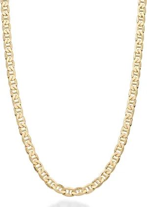 Miabella Solid 18K Gold Over Sterling Silver Italian 3mm, 4mm, 6mm Diamond-Cut Flat Mariner Link Chain Necklace for Men Women, 925 Italy