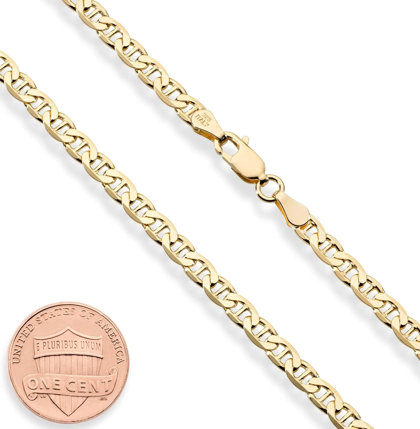 Miabella Solid 18K Gold Over Sterling Silver Italian 3mm, 4mm, 6mm Diamond-Cut Flat Mariner Link Chain Necklace for Men Women, 925 Italy