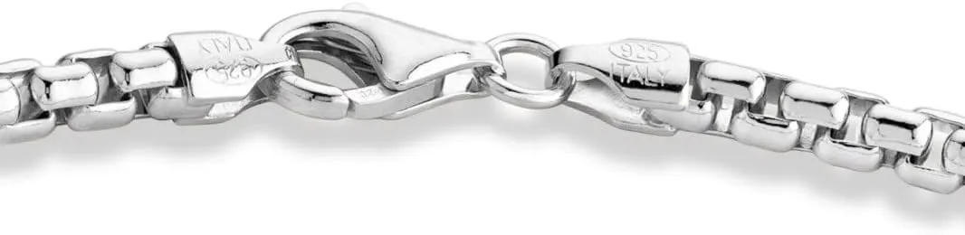 Miabella Solid 925 Sterling Silver Italian 3.5mm Square Link Round Box Chain Necklace for Women Men, Made in Italy