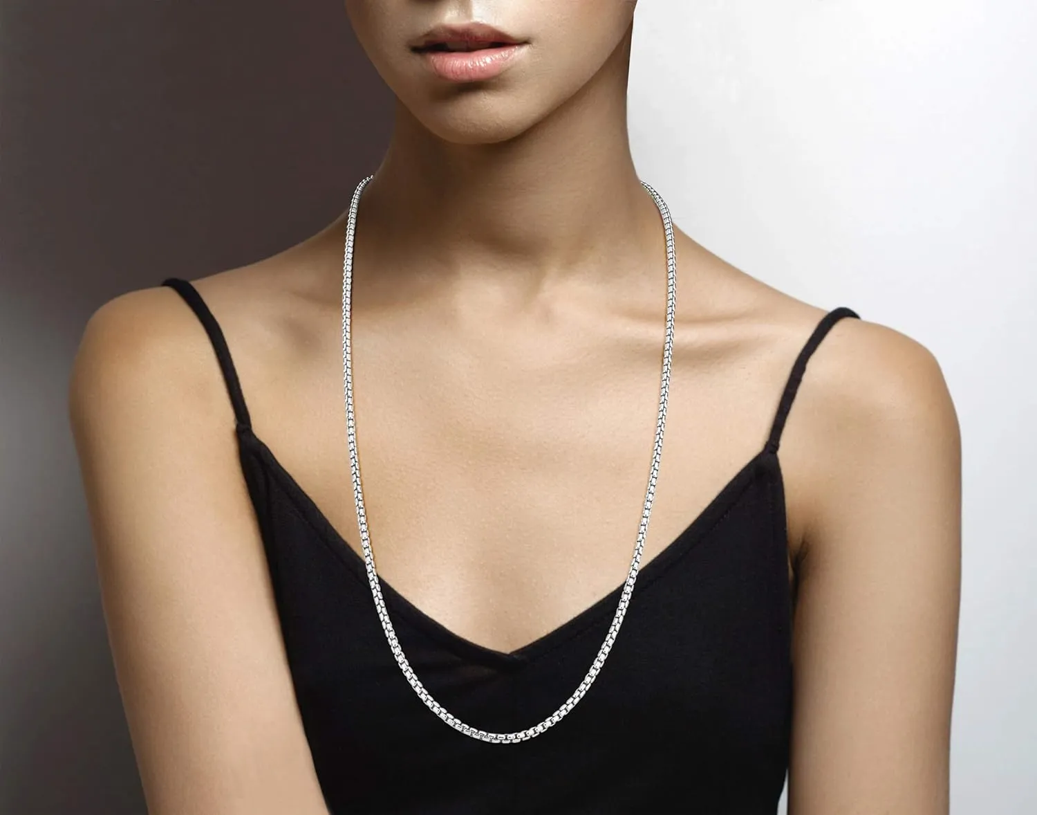 Miabella Solid 925 Sterling Silver Italian 3.5mm Square Link Round Box Chain Necklace for Women Men, Made in Italy