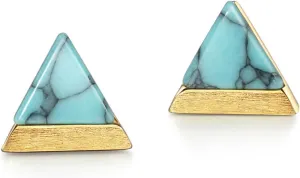 Michooyel Turquoise Stud Earrings for Women, 925 Sterling Silver and Handmade Turquoise Earrings Triangle Cut Simple Jewelry Earring