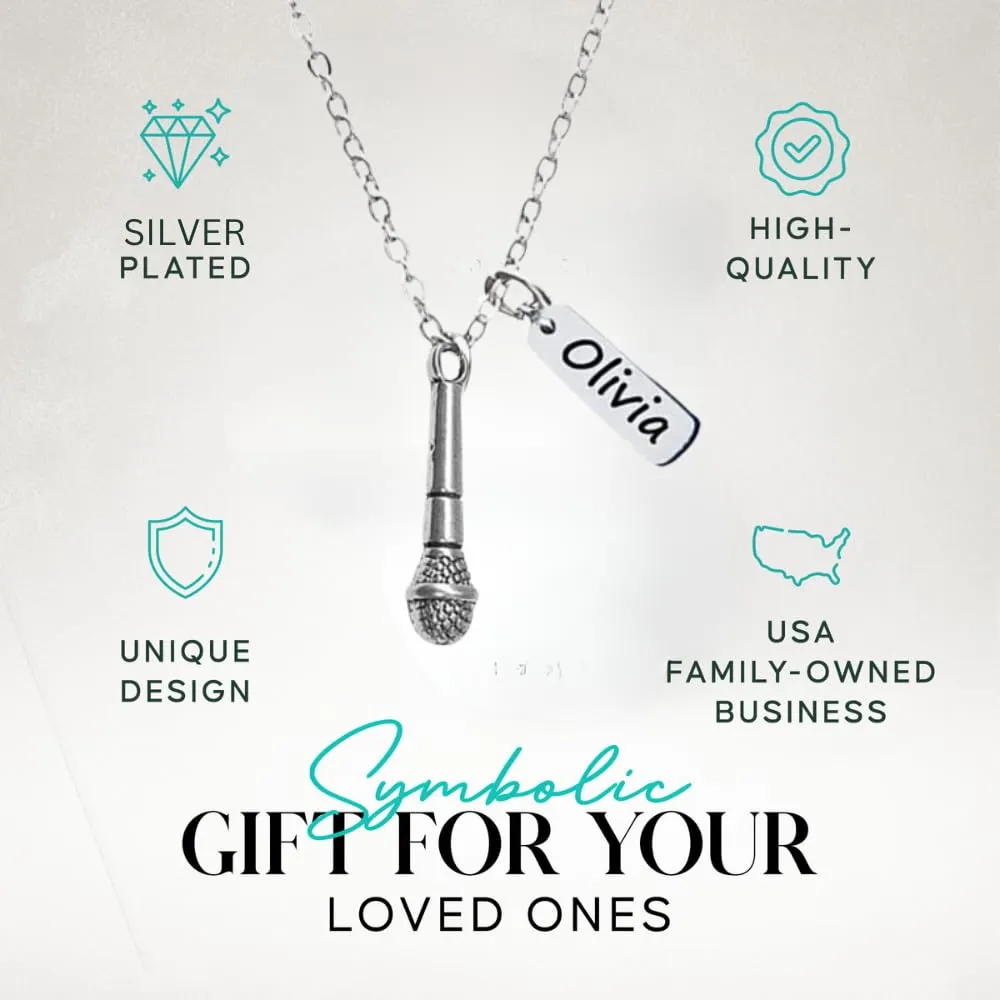 Microphone Necklace, Personalized Engraved Microphone Jewelry for Singers, Custom Engraved Charm, Microphone Pendant for Women