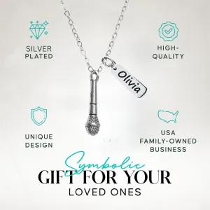Microphone Necklace, Personalized Engraved Microphone Jewelry for Singers, Custom Engraved Charm, Microphone Pendant for Women