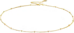 MILACOLATO Danity Choker Necklace Sterling Silver Pearl Bead Satellite Choker Necklaces 18K White Gold or Gold Plated Choker Necklace Minimalist Link Chain Necklace Trendy Jewelry for Women