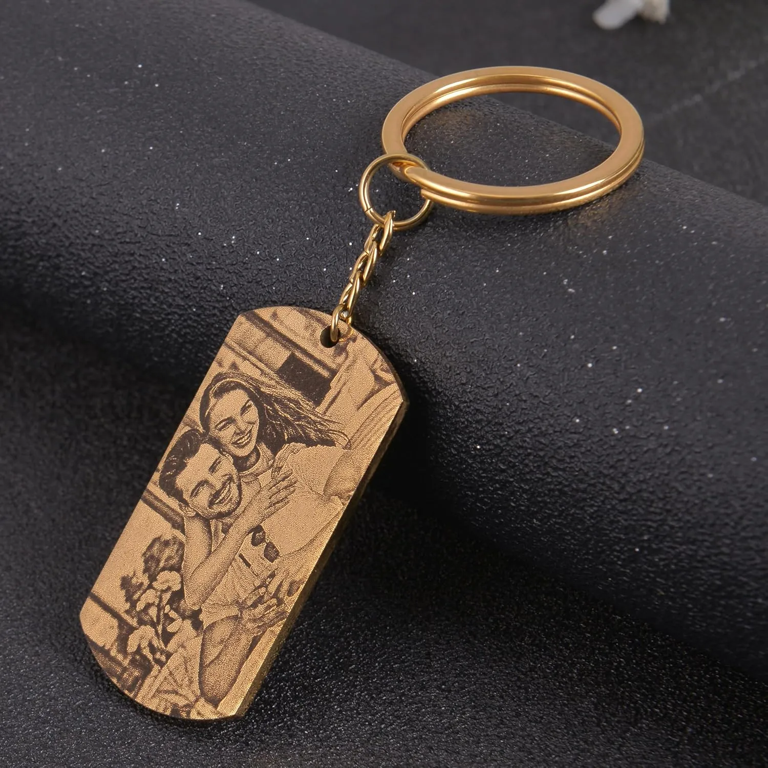 Military Style Photo Engraved Keychain | Personalized Dog Tag Photo Keychain | Custom Photo Engraved Key Ring
