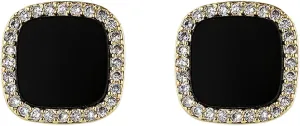 Minimalist Black Onyx Stud Earrings with CZ - Geometric Vintage Design, Oval Square Vintage Geometric Drop Earrings with Rhinestone for Women