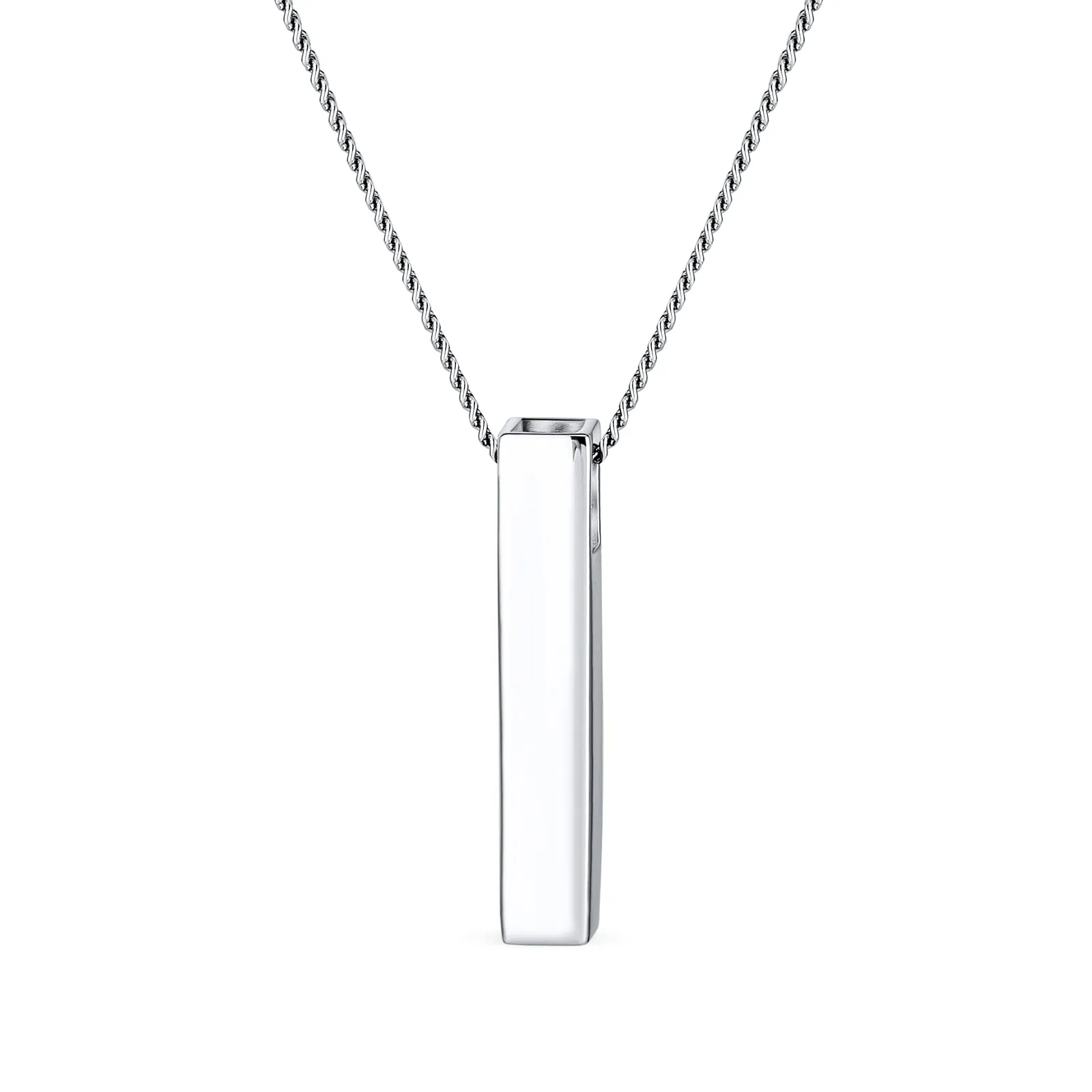 Minimalist Geometric Cube Vertical Bar Pendant Necklace in Sterling Silver
