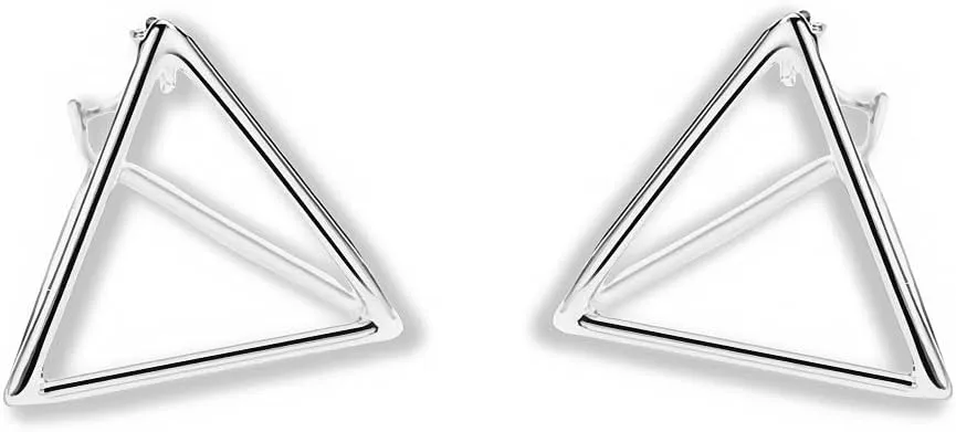 Minimalist Triangle Hoop Earrings, Gold and Silver, Geometric Design