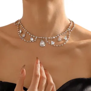 Missgrace Rhinestone Choker Necklace Silver Necklaces Fashion Crystal Chokers Vintage Party Prom Necklace Accessories for Women and Girls (Silver)