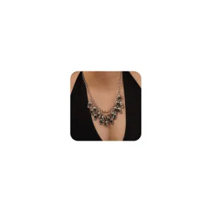 Missgrace Vintage Halloween Gold Silver Skull Statement Necklace Chunky Tassel Choker Necklace Gothic Bohemian Gypsy Punk Statement Festival Bib Necklace Jewelry for Women (Silver)