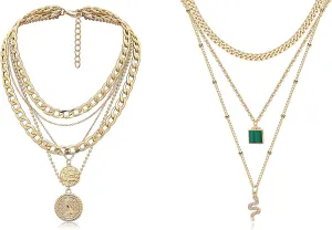 MJartoria Gold Layered Necklace for Women, 5 in 1 Chain Necklaces with Coin Pendant, Adjustable Extended Chain Alloy Materials, Trendy Retro Design