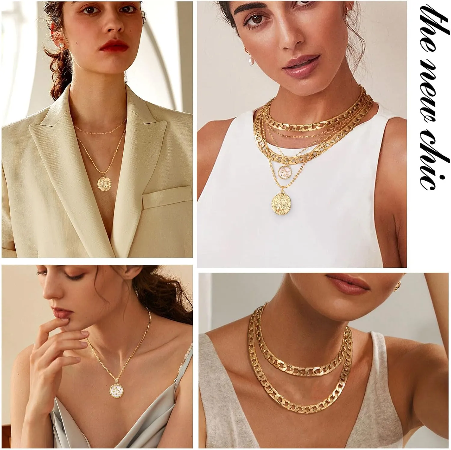 MJartoria Gold Layered Necklaces for Women Trendy Retro Coin Pendant Necklace Dainty Chunky Chain Choker Necklaces for Jewelry Birthday Gifts