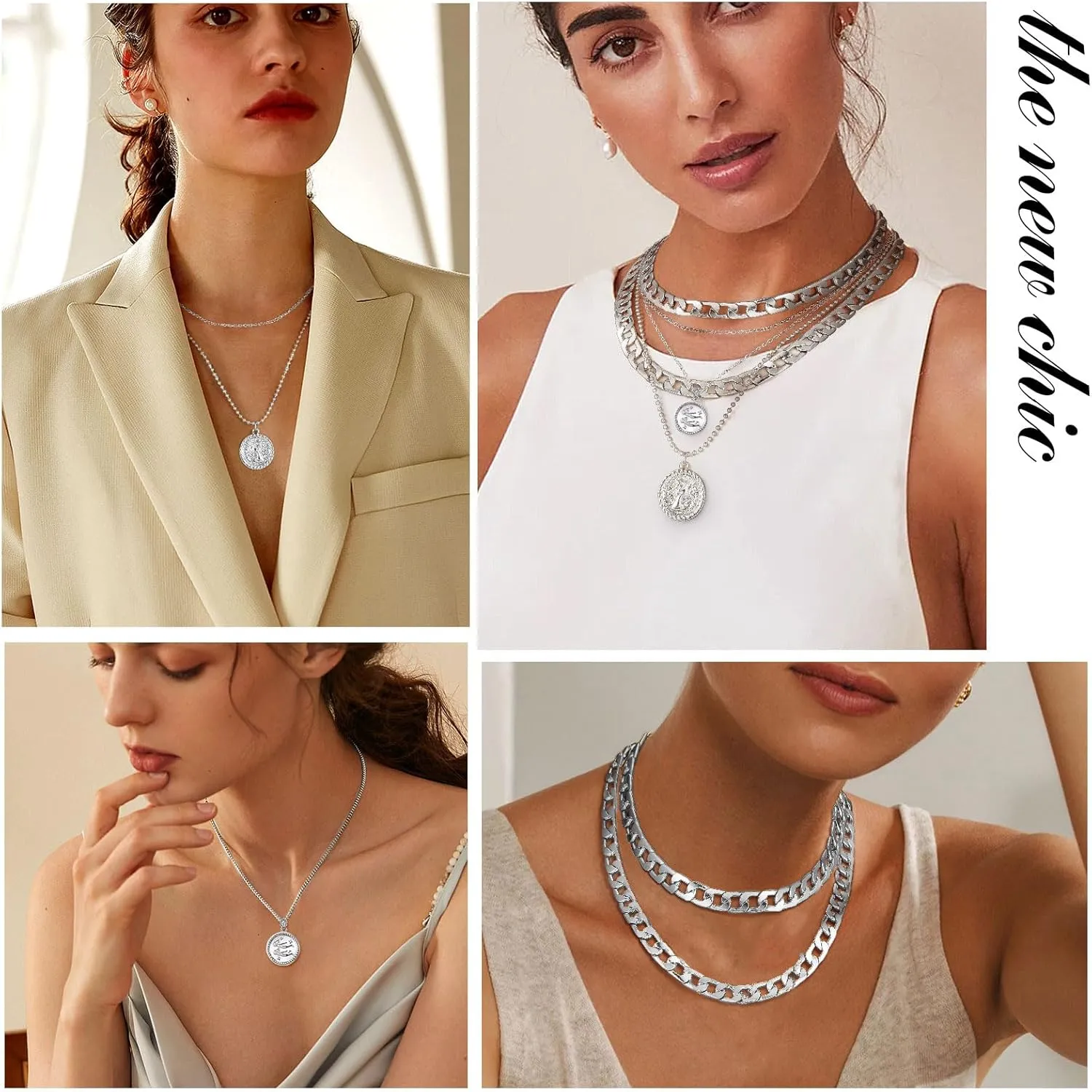 MJartoria Gold Layered Necklaces for Women Trendy Retro Coin Pendant Necklace Dainty Chunky Chain Choker Necklaces for Jewelry Birthday Gifts