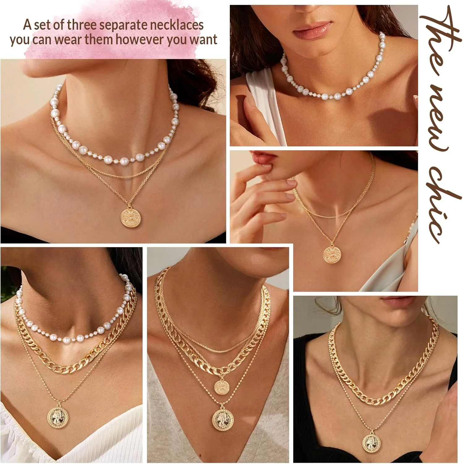 MJartoria Gold Layered Necklaces for Women Trendy Retro Coin Pendant Necklace Dainty Chunky Chain Choker Necklaces for Jewelry Birthday Gifts