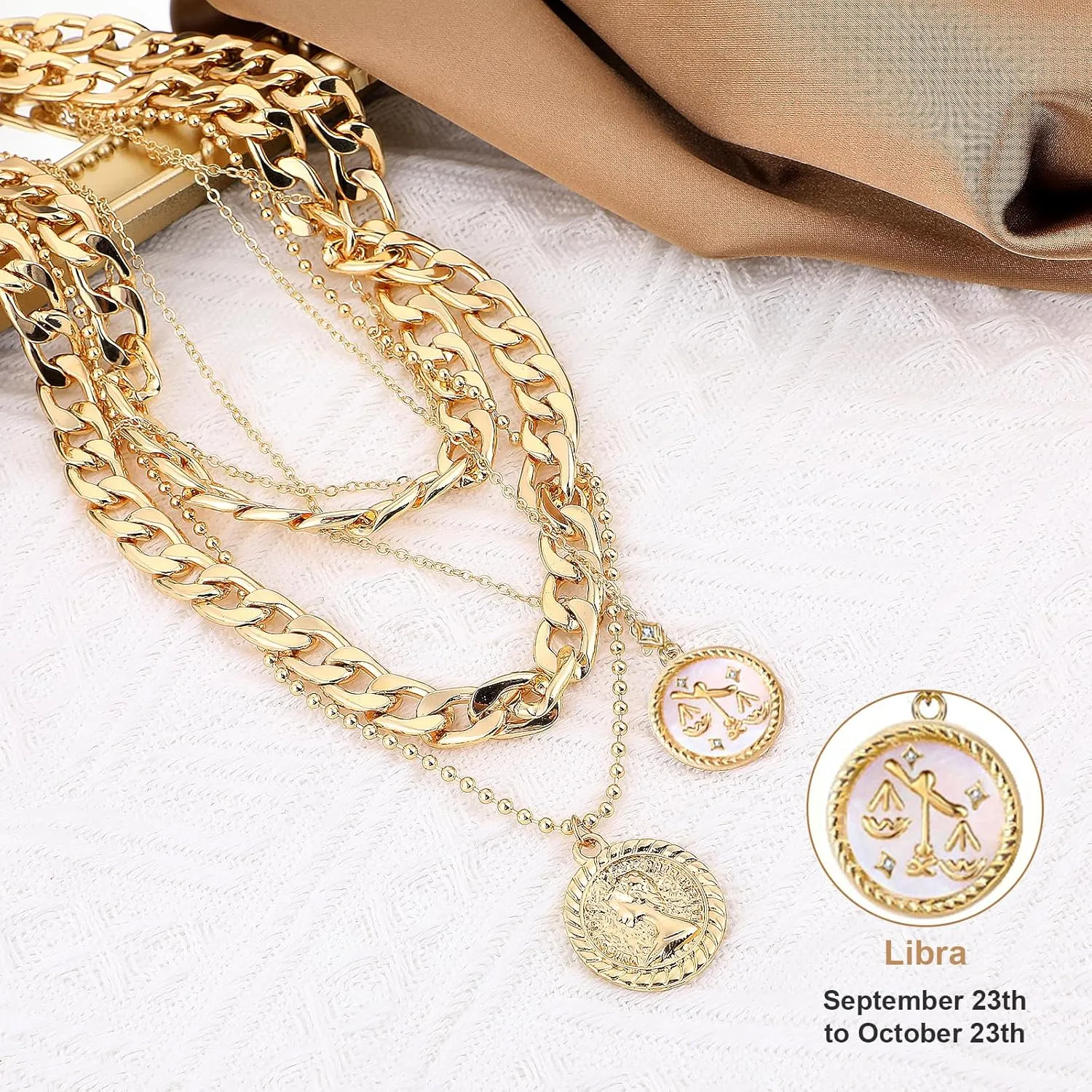 MJartoria Gold Layered Necklaces for Women Trendy Retro Coin Pendant Necklace Dainty Chunky Chain Choker Necklaces for Jewelry Birthday Gifts