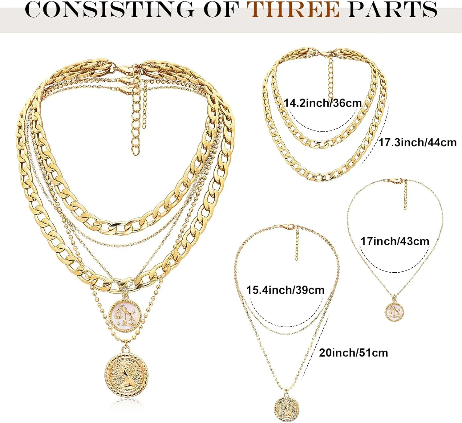 MJartoria Gold Layered Necklaces for Women Trendy Retro Coin Pendant Necklace Dainty Chunky Chain Choker Necklaces for Jewelry Birthday Gifts