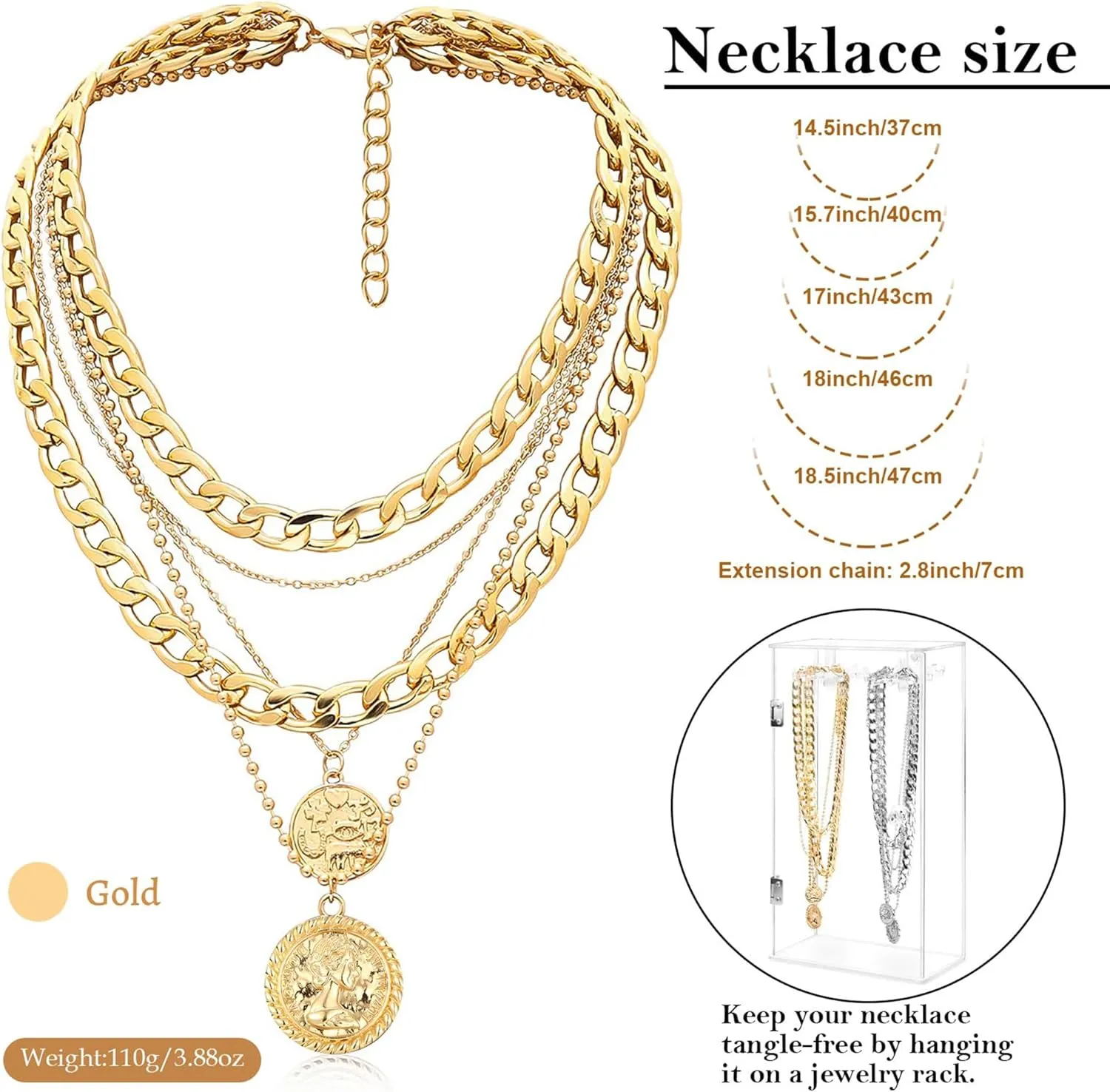 MJartoria Gold Layered Necklaces for Women Trendy Retro Coin Pendant Necklace Dainty Chunky Chain Choker Necklaces for Jewelry Birthday Gifts