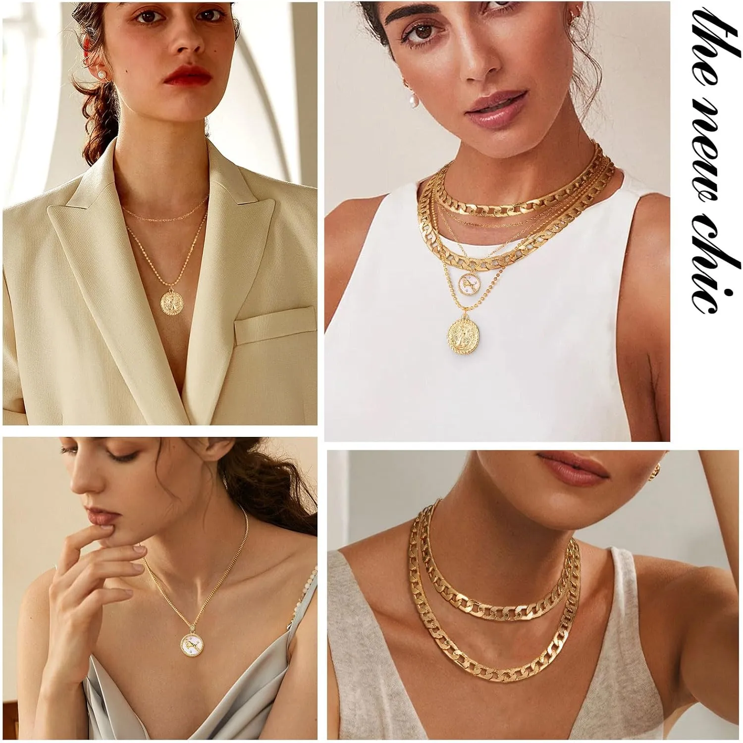 MJartoria Gold Layered Necklaces for Women Trendy Retro Coin Pendant Necklace Dainty Chunky Chain Choker Necklaces for Jewelry Birthday Gifts