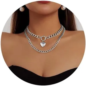 MJartoria Gold Layered Necklaces for Women Trendy Retro Heart Locket Pendant Cuban Chain Necklace Chunky Chain Choker Necklaces for Jewelry Birthday Gifts