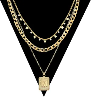MJartoria Layered Necklaces for Women Trendy, 14K Gold Plated Simple Star Choker Square Letter Pendant Chunky Necklace, Layering Gold Necklaces Jewelry Gifts