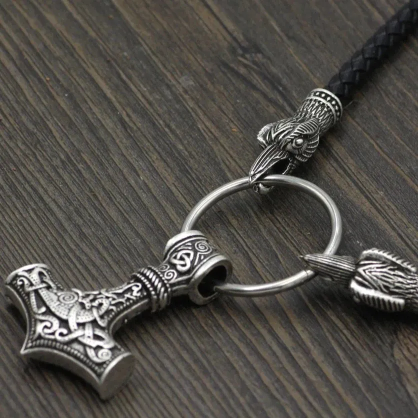 MJOLNIR WITH RAVEN HEADS VIKING NECKLACE - THOR'S LEGACY