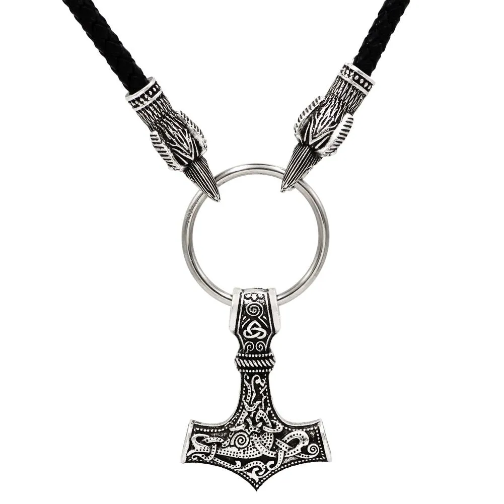 MJOLNIR WITH RAVEN HEADS VIKING NECKLACE - THOR'S LEGACY
