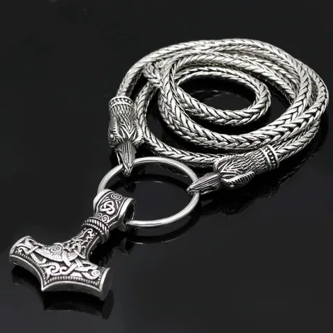 MJOLNIR WITH RAVEN HEADS VIKING NECKLACE - THOR'S LEGACY