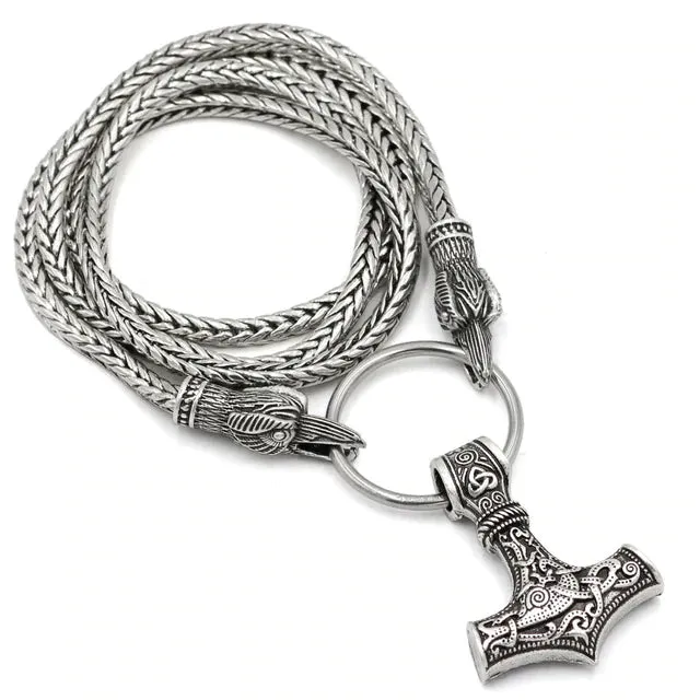 MJOLNIR WITH RAVEN HEADS VIKING NECKLACE - THOR'S LEGACY