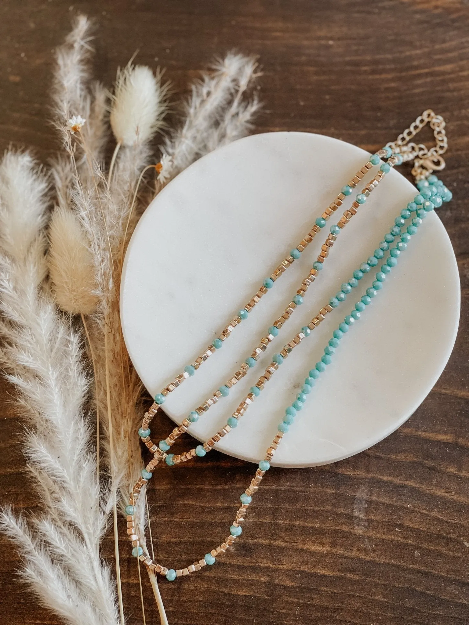 Moana Half N' Half Beaded Necklace - Teal