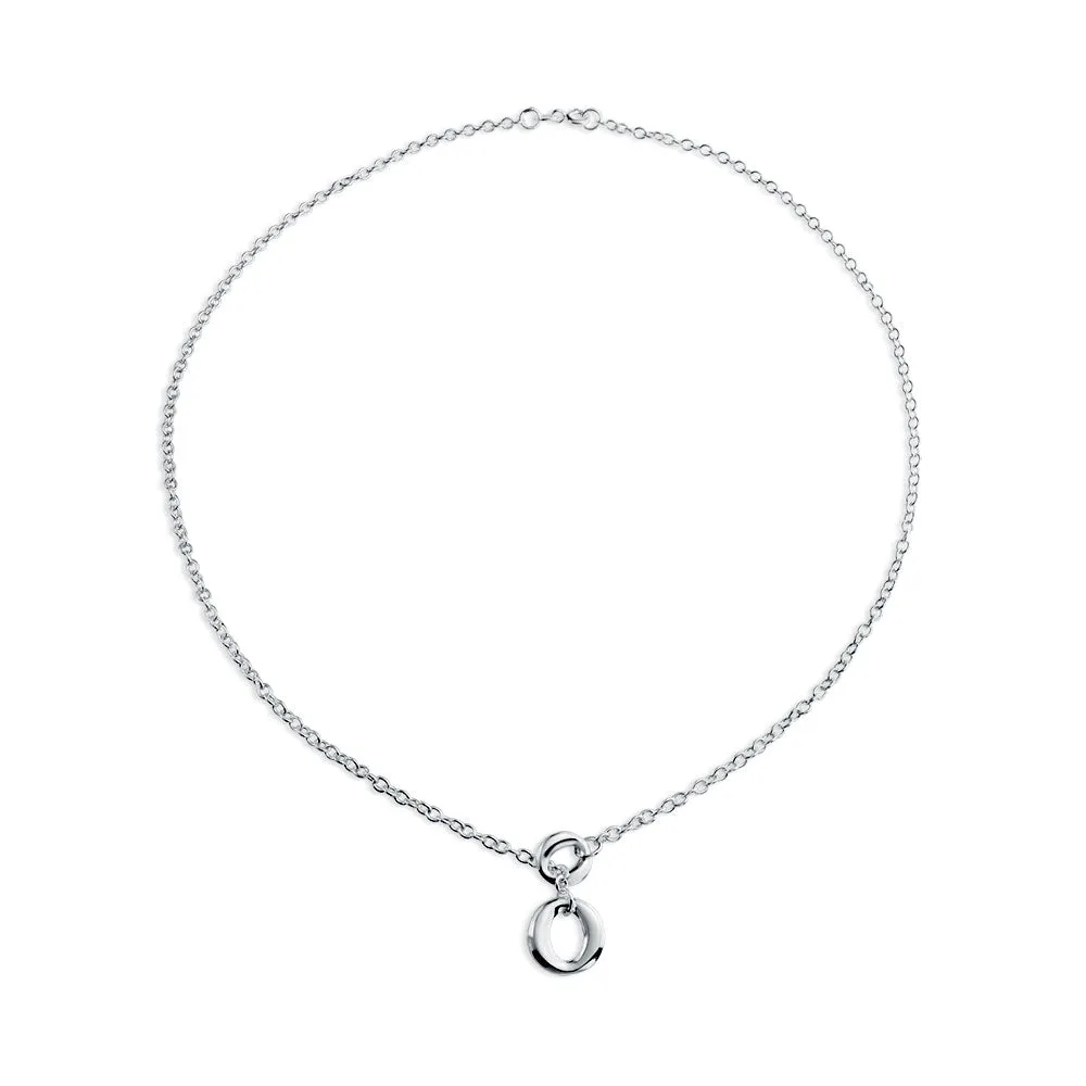 Mod Geometric Drop Necklace with Open Circle Pendant in Sterling Silver