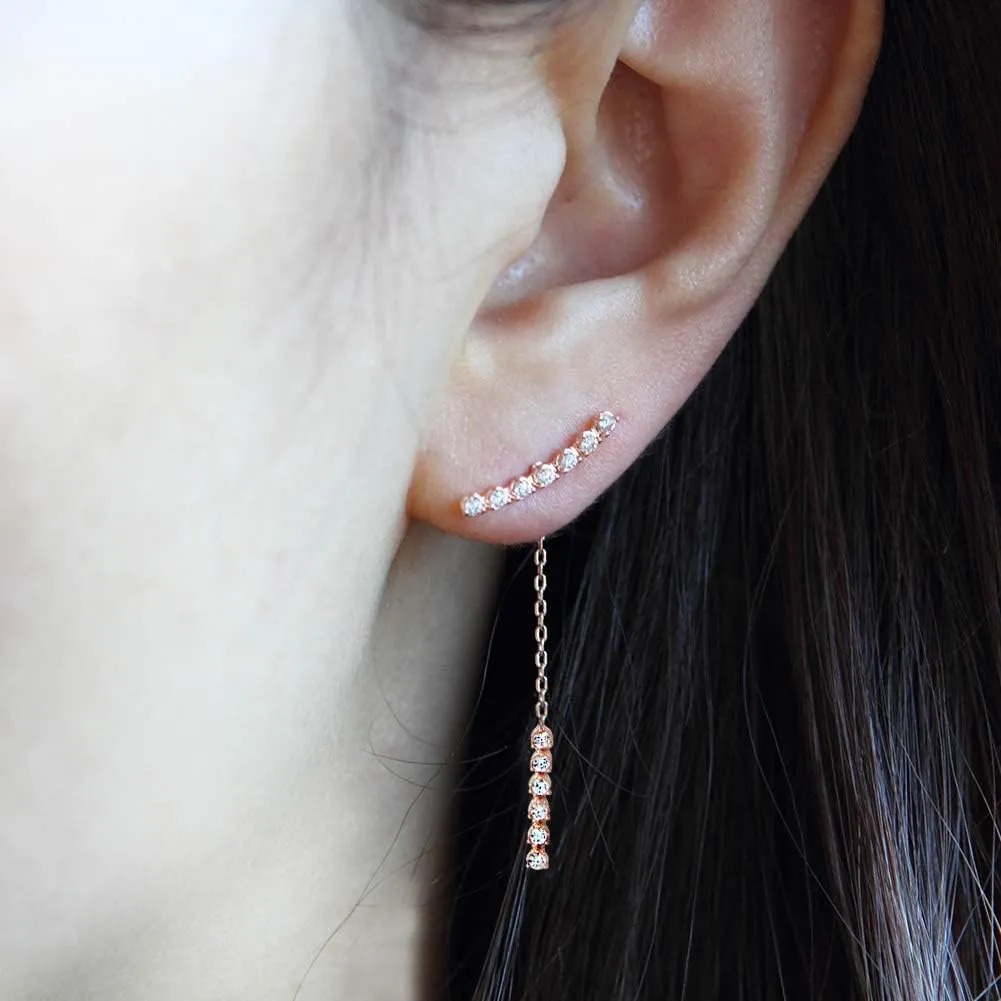 Modern Slim Skinny Curved Line Bar Stud Ear Climber Ear Jackets