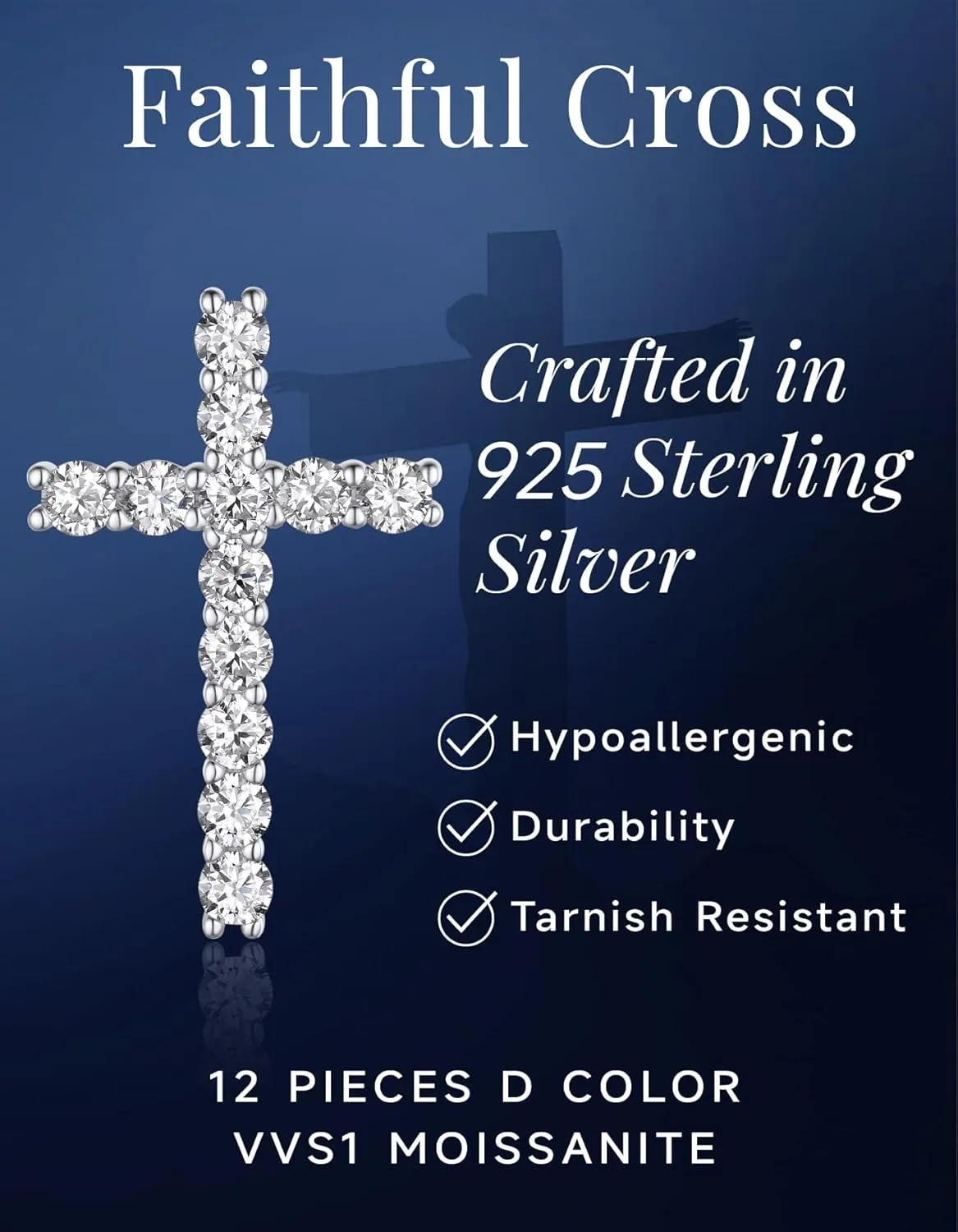 MomentWish Cross Necklace for Women, Christian Gifts for Her, Moissanite Cross Pendant, 925 Sterling Silver Necklaces Religious Anniversary Birthday Gifts for Women-