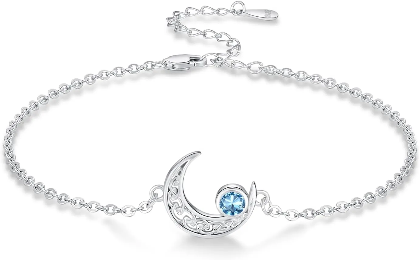 Moon Bracelet for Women 925 Sterling Silver Moonstone/Birthstone Moon Bracelet Butterfly/Dragonfly Bracelet Celtic Moon Butterfly Dragonfly Jewelry Gifts for Women