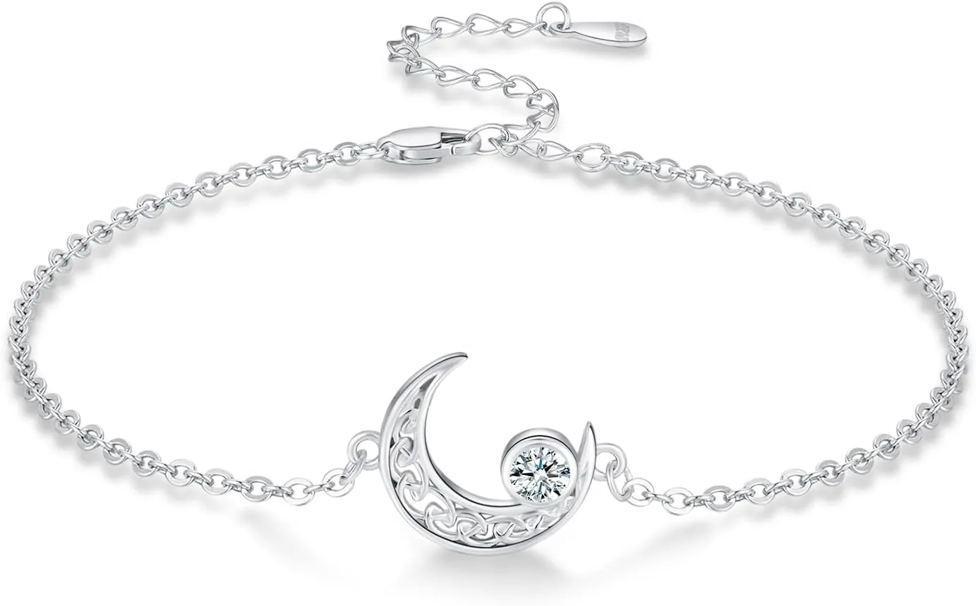 Moon Bracelet for Women 925 Sterling Silver Moonstone/Birthstone Moon Bracelet Butterfly/Dragonfly Bracelet Celtic Moon Butterfly Dragonfly Jewelry Gifts for Women