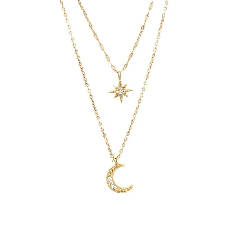 Moon Double Layer Necklace Elegant Clavicle Chain Pendant Jewelry for Her