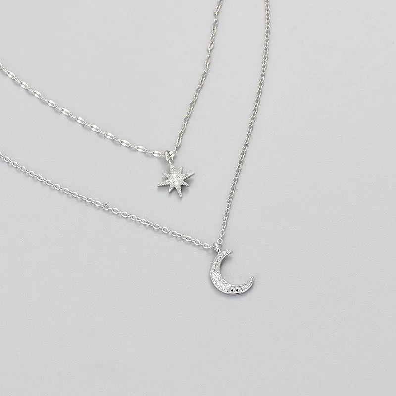 Moon Double Layer Necklace Elegant Clavicle Chain Pendant Jewelry for Her
