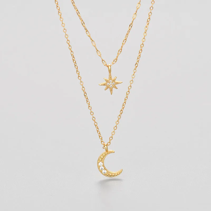 Moon Double Layer Necklace Elegant Clavicle Chain Pendant Jewelry for Her