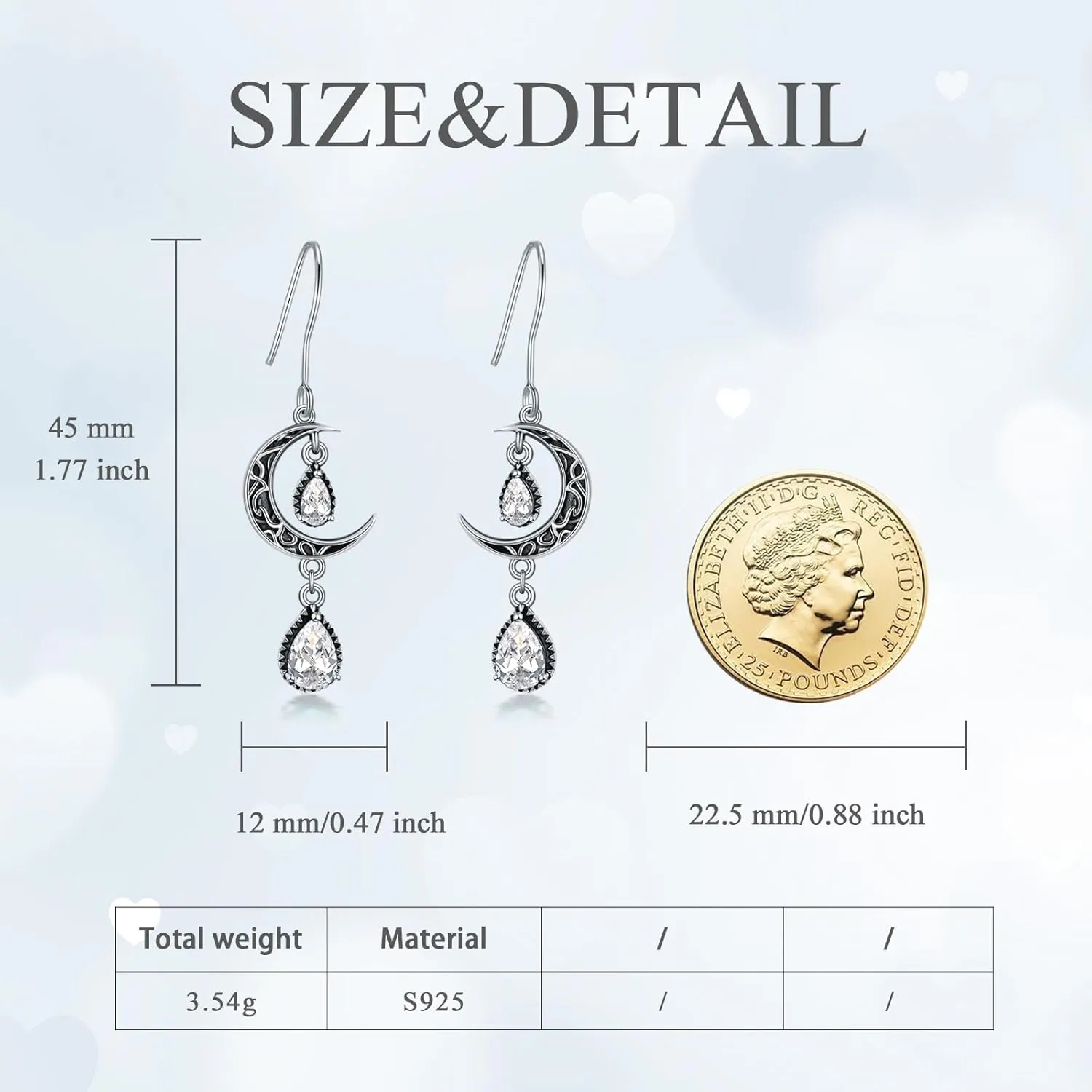 Moon Earrings for Women 925 Sterling Silver Celtic Moon Dangle Drop Earrings Emerald / Amethyst / Ruby / Sapphire/ Pink / Peridot / Aquamarine / Citrine / Black / Rainbow Topaz Dangling Earrings Celtic Jewelry Gifts for Women