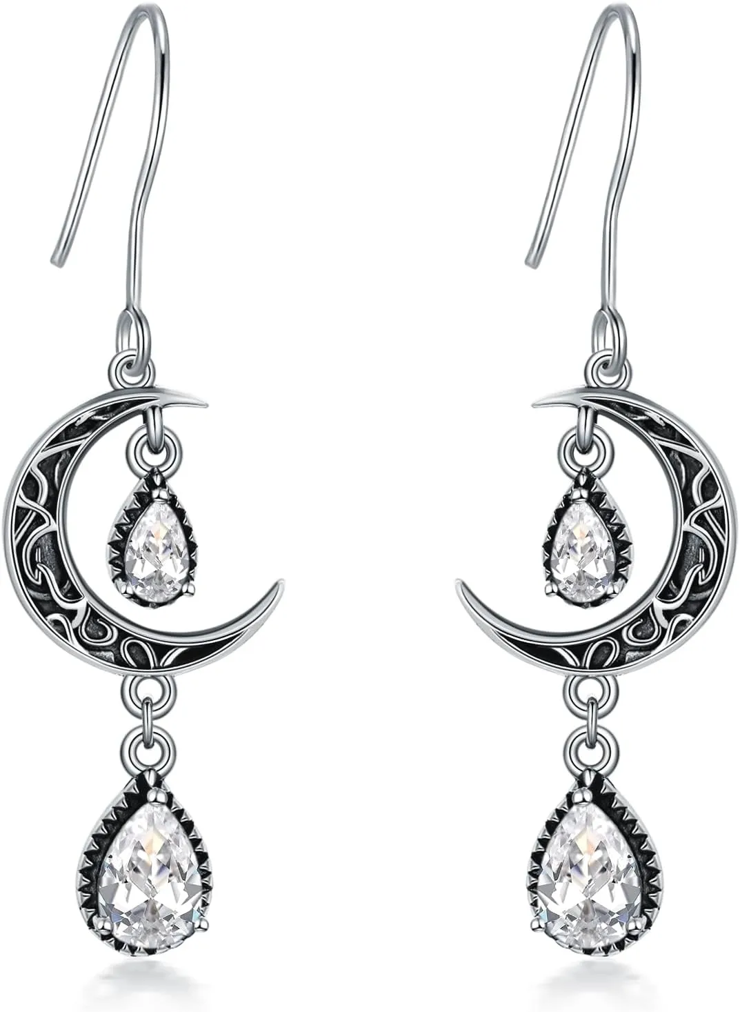 Moon Earrings for Women 925 Sterling Silver Celtic Moon Dangle Drop Earrings Emerald / Amethyst / Ruby / Sapphire/ Pink / Peridot / Aquamarine / Citrine / Black / Rainbow Topaz Dangling Earrings Celtic Jewelry Gifts for Women