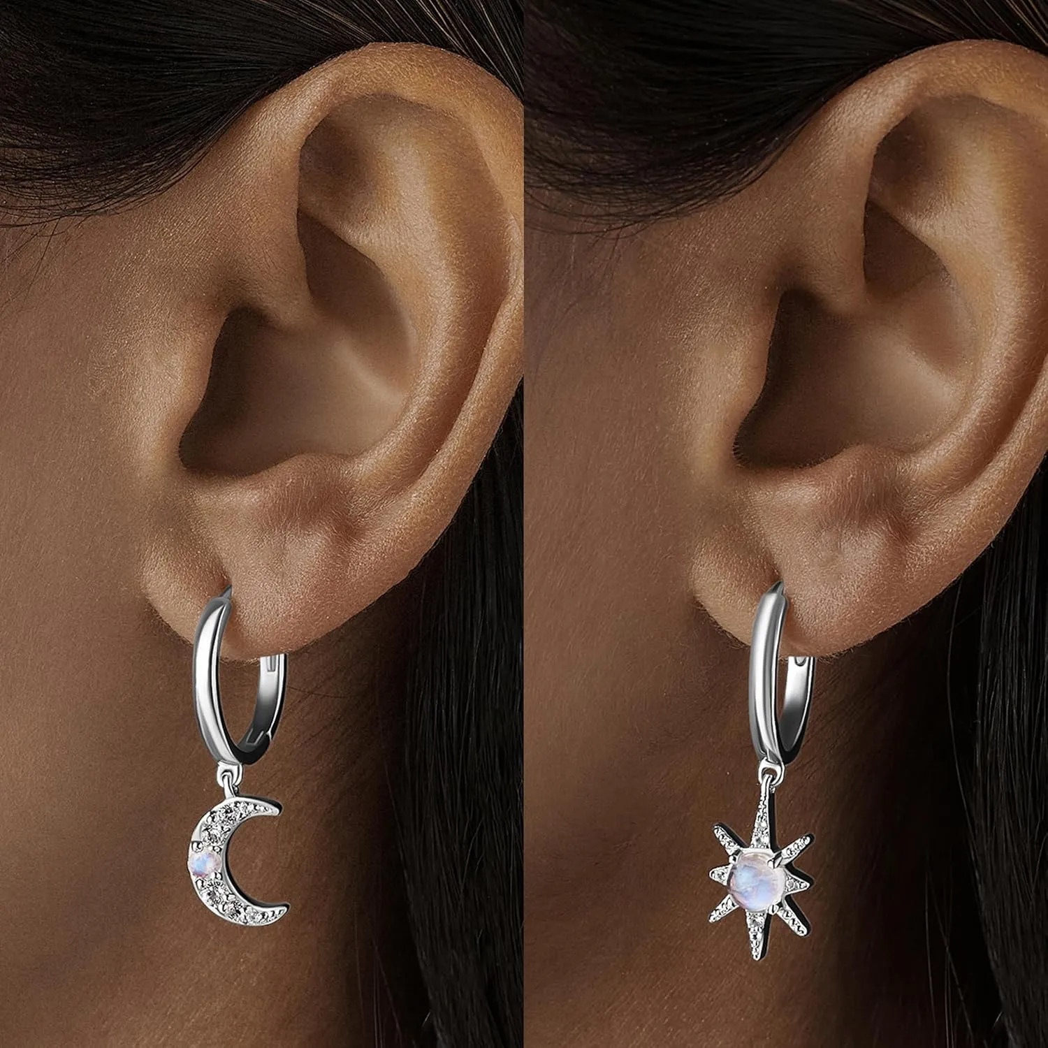 Moon Magic - Authentic Sterling Silver Moonstone Earrings - 18k Rose & Yellow Gold - Real Moonstone Jewelry