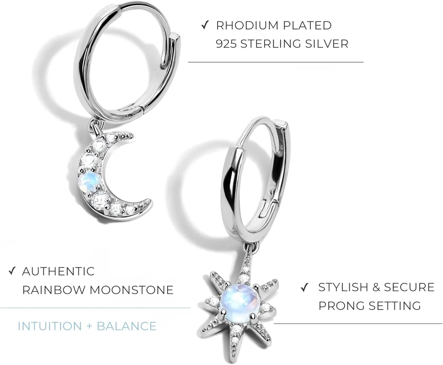 Moon Magic - Authentic Sterling Silver Moonstone Earrings - 18k Rose & Yellow Gold - Real Moonstone Jewelry