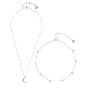 Moon Star Necklace Set Silver