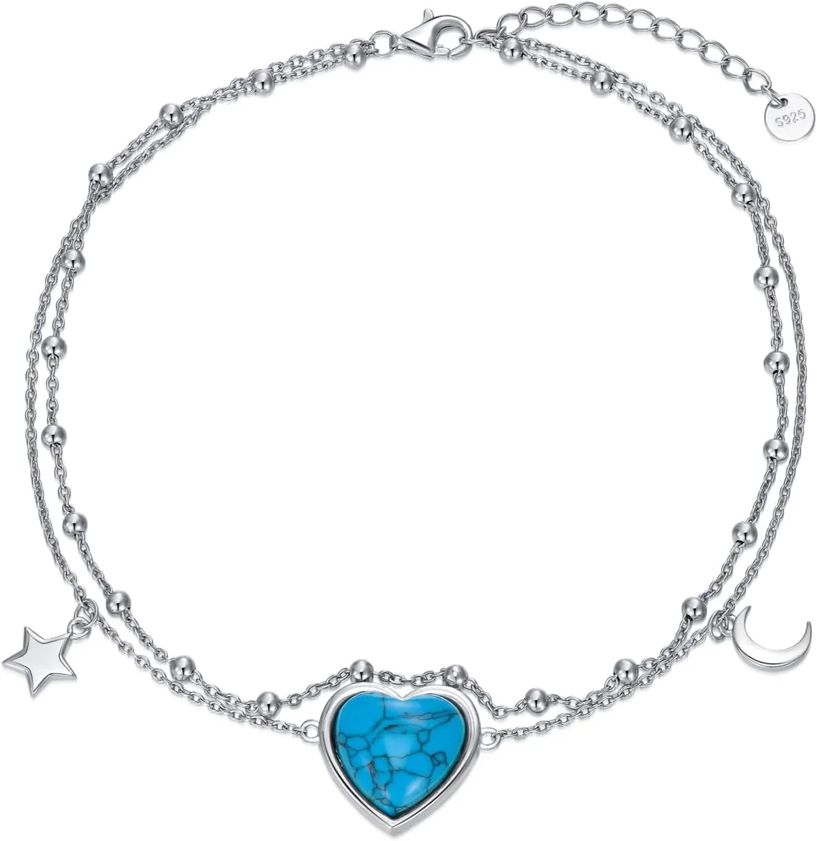 Mother’s Day Gift Turquoise Anklet for Women Foot Bracelets Blue Stone Anklet 925 Sterling Silver Turquoise Anklet Jewelry for Women Birthday