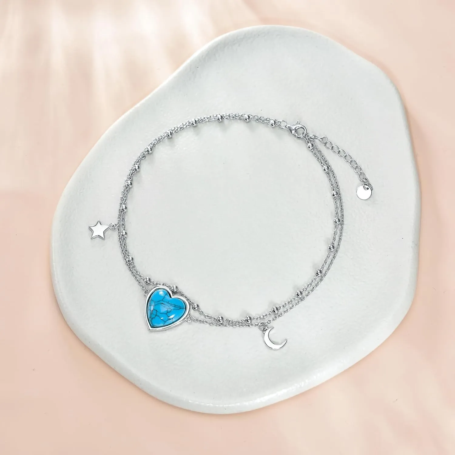 Mother’s Day Gift Turquoise Anklet for Women Foot Bracelets Blue Stone Anklet 925 Sterling Silver Turquoise Anklet Jewelry for Women Birthday