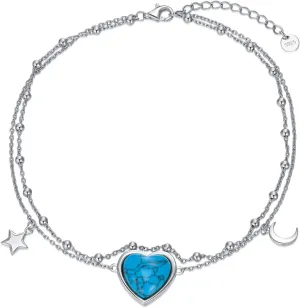 Mother’s Day Gift Turquoise Anklet for Women Foot Bracelets Blue Stone Anklet 925 Sterling Silver Turquoise Anklet Jewelry for Women Birthday