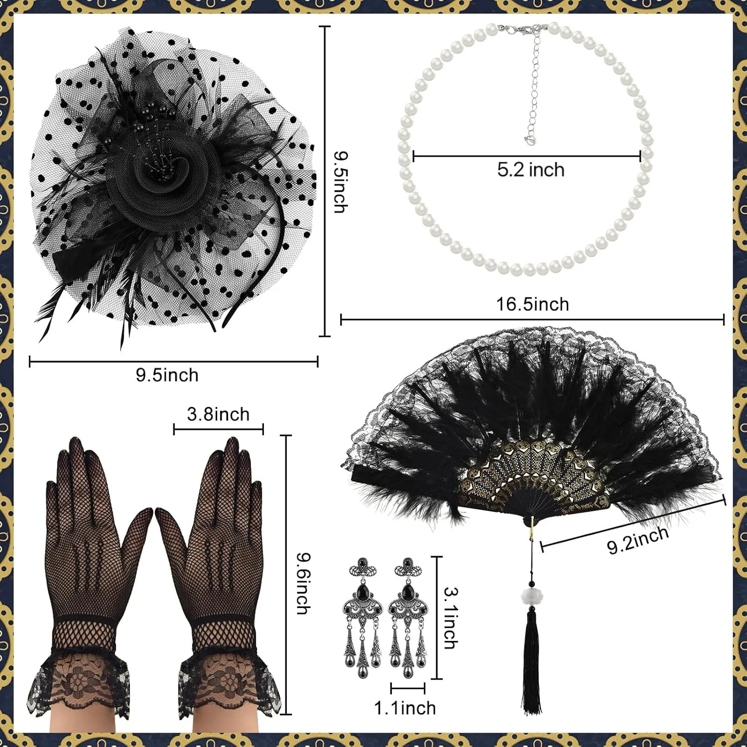 Mototo 6 Set Fascinator Hats for Women Tea Party Gloves Set Include Mesh Hats Lace Gloves Pearl Necklace Earring for Women